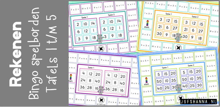 Rekenen | Tafels 1 oefenen met een bingo spelbord! - JufShanna.nl