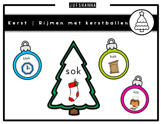 Thema kerst | Rijmen met kerstballen