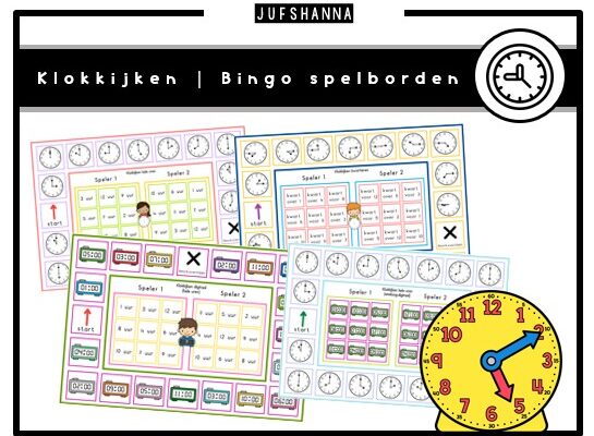 Klokkijken | 15 bingo spelborden