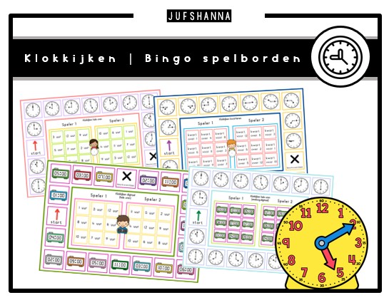 Klokkijken | 15 bingo spelborden
