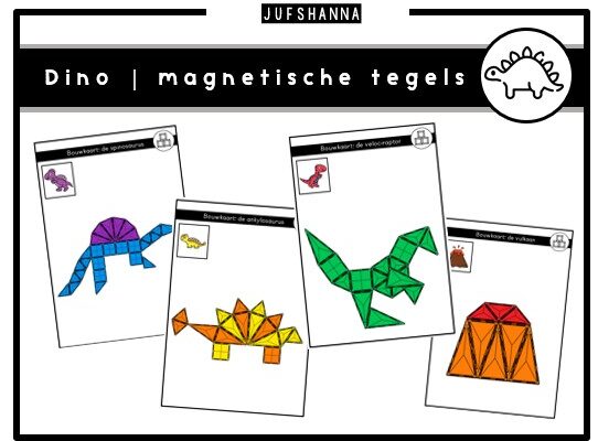 Thema dino | Bouwkaarten magnetische tegels