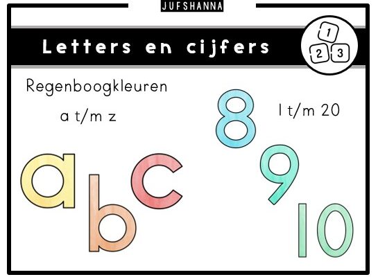 Letters en getallen in regenboogkleuren