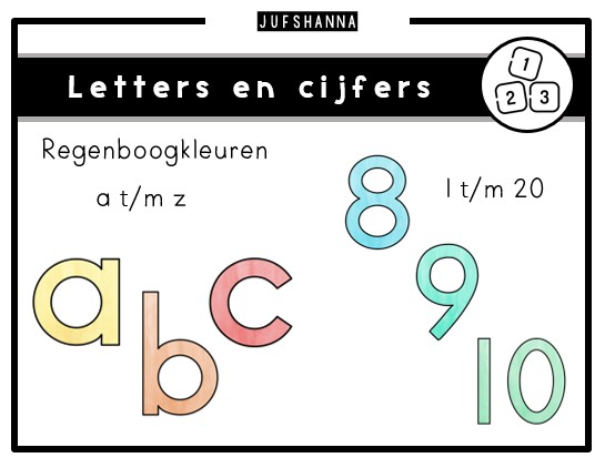 Letters en getallen in regenboogkleuren
