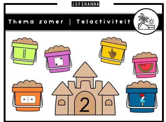 Thema zomer | Tellen met emmers en zandkastelen